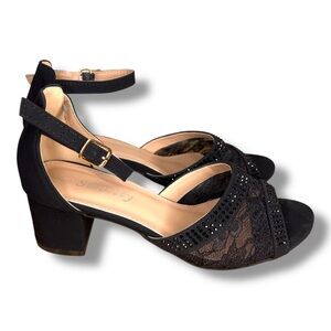 6.5 Smartty Black Rhinestone Lace Heels Black Heel Lace Event Goth Party 2.5”